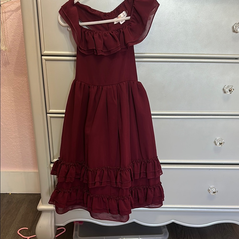 Joyfolie Burgandy Ruffled dress.